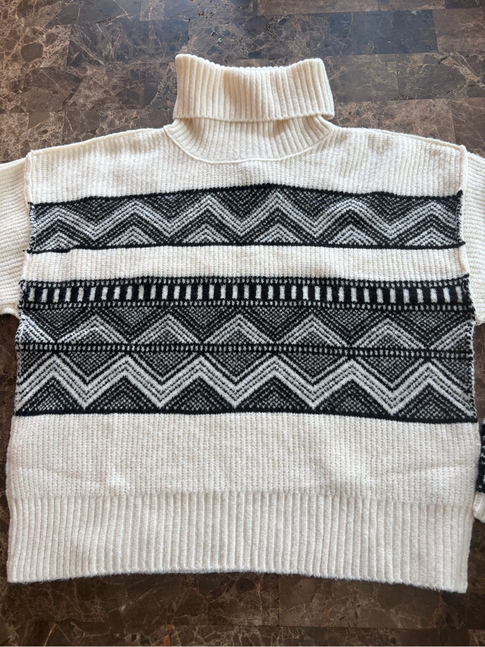 Pink Rose Cream Turtleneck Sweater with Black Geometric Stripes - Picture 5 of 9